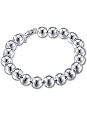 925 Sterling Silver Plated Round Beads Bracelet Bangle - Perfect Mother's Day